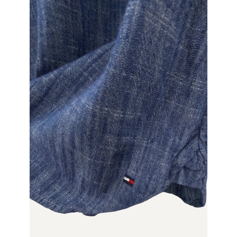Chambray Quarter Zip Tommy Hilfiger Blue Cotton Pullover Shirt Size M Hamptons - Picture 10 of 13